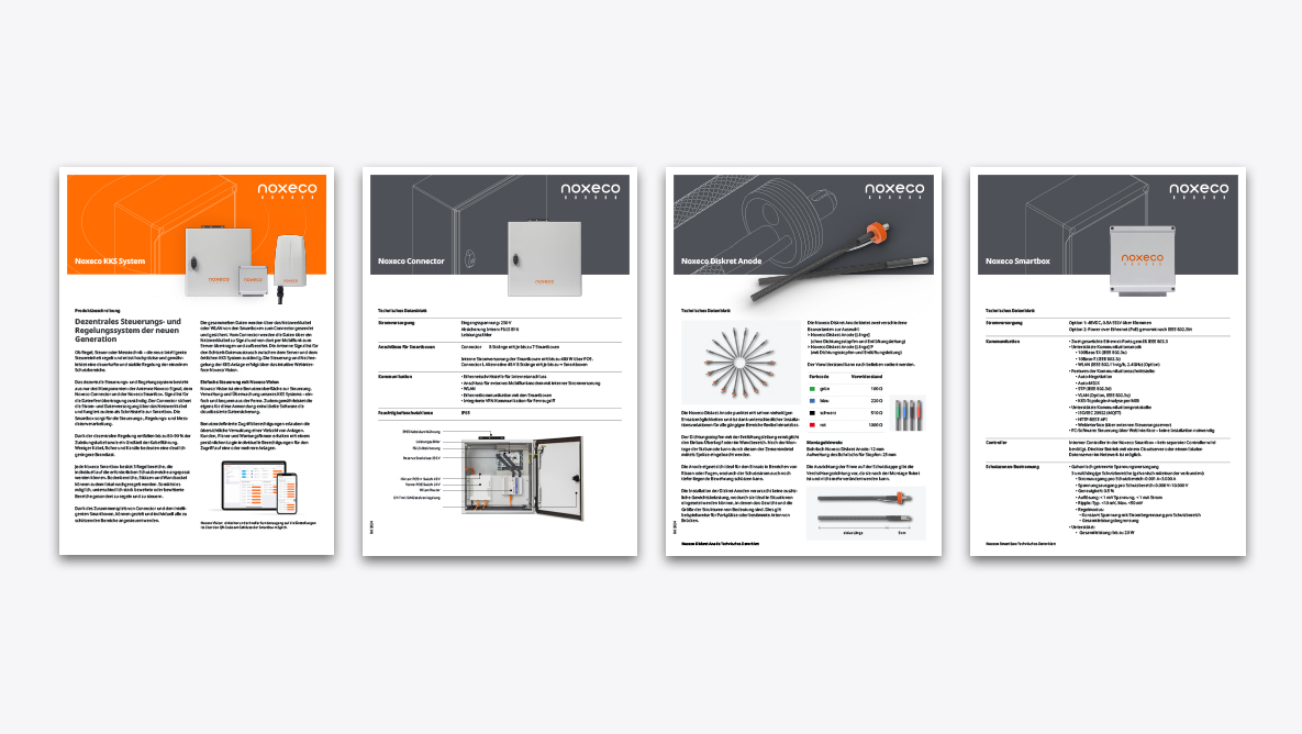 Corporate Design und Branding Noxeco technische Datenblätter