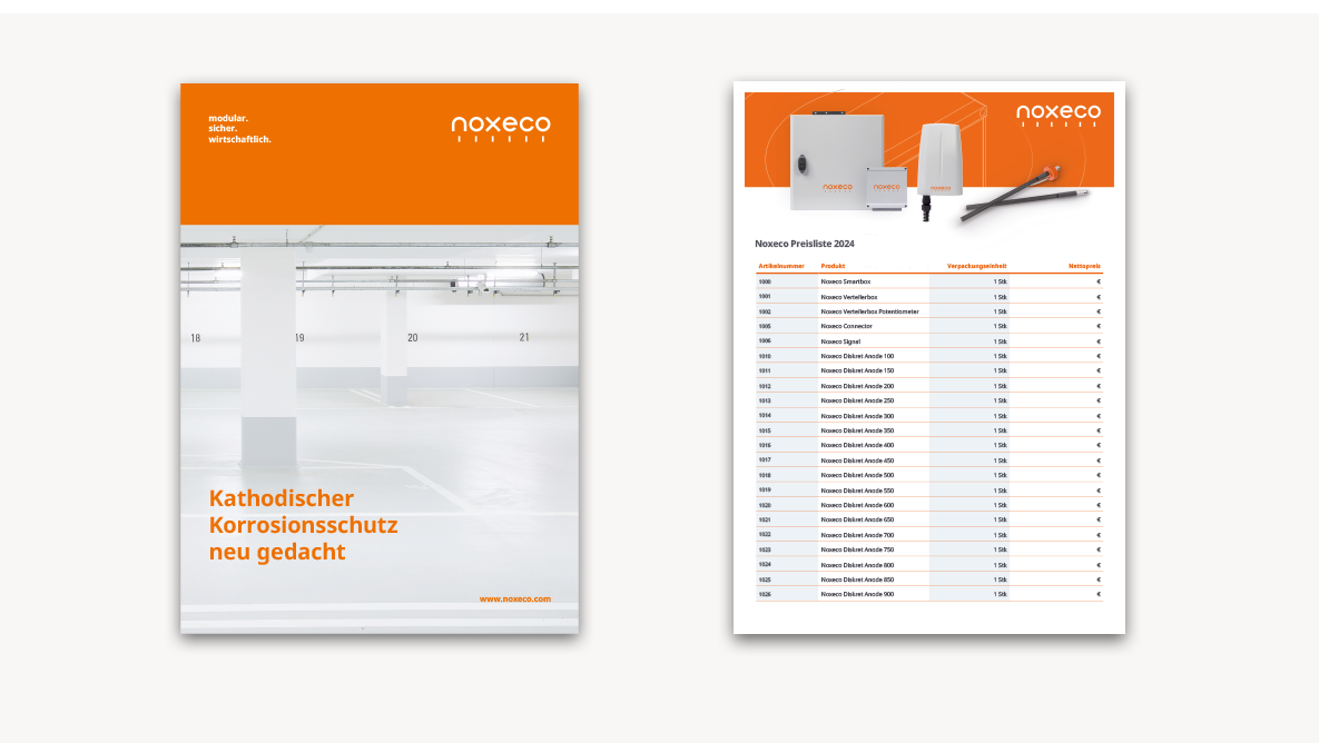 Corporate Design und Branding Referenz Noxeco Mappe und Rechnungsbogen